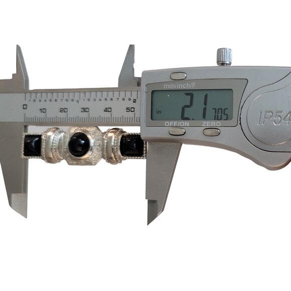 1928 Brand Silver Tone Black Lucite Cab Bar Pin Brooch K79 - Picture 6 of 8